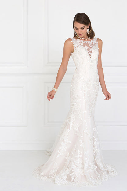 Lace Illusion Sweetheart Mermaid Long Dress with Deep V-Back