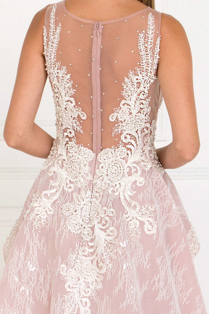 Lace Illusion Sweetheart A-Line Long Dress with Organza Overlay