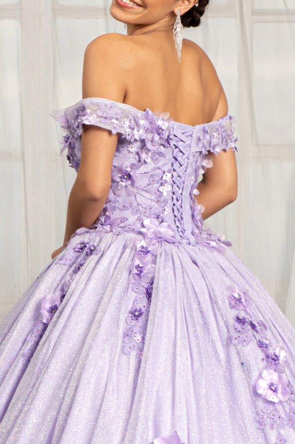 3D Floral Applique and Jewel Embellished Glitter Mesh Quinceanera Dress