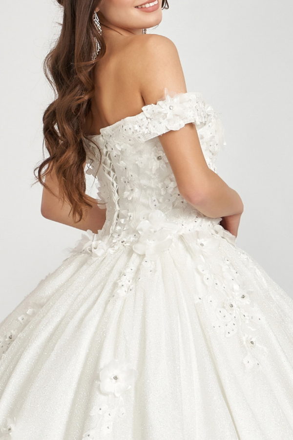 3D Floral Applique and Jewel Embellished Glitter Mesh Quinceanera Dress
