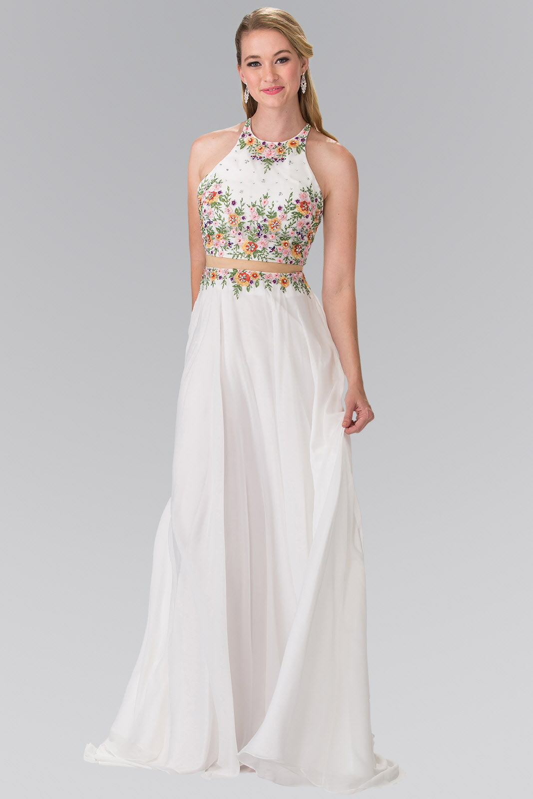 High-Neck Mock Two-Piece Long Dress with Criss Crossing Back