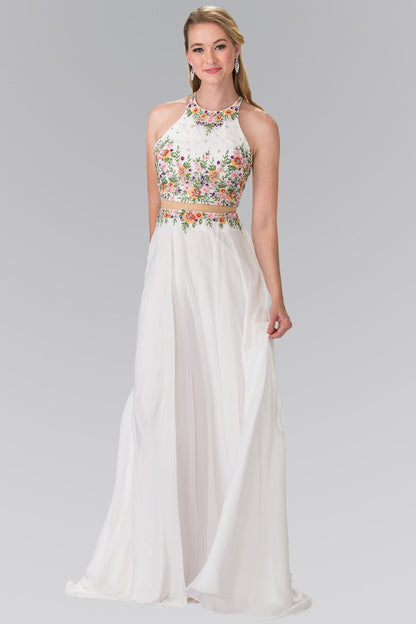 High-Neck Mock Two-Piece Long Dress with Criss Crossing Back