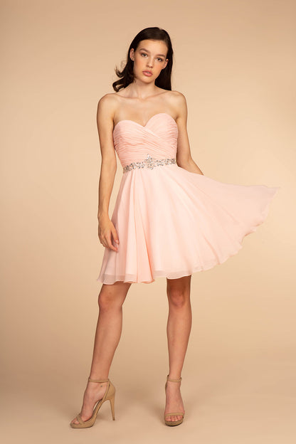 Ruched Strapless Sweetheart Chiffon Short Dress