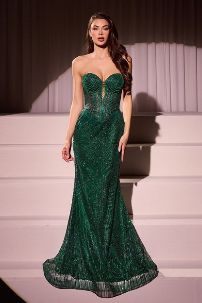 Strapless Silver Embellished Gown
