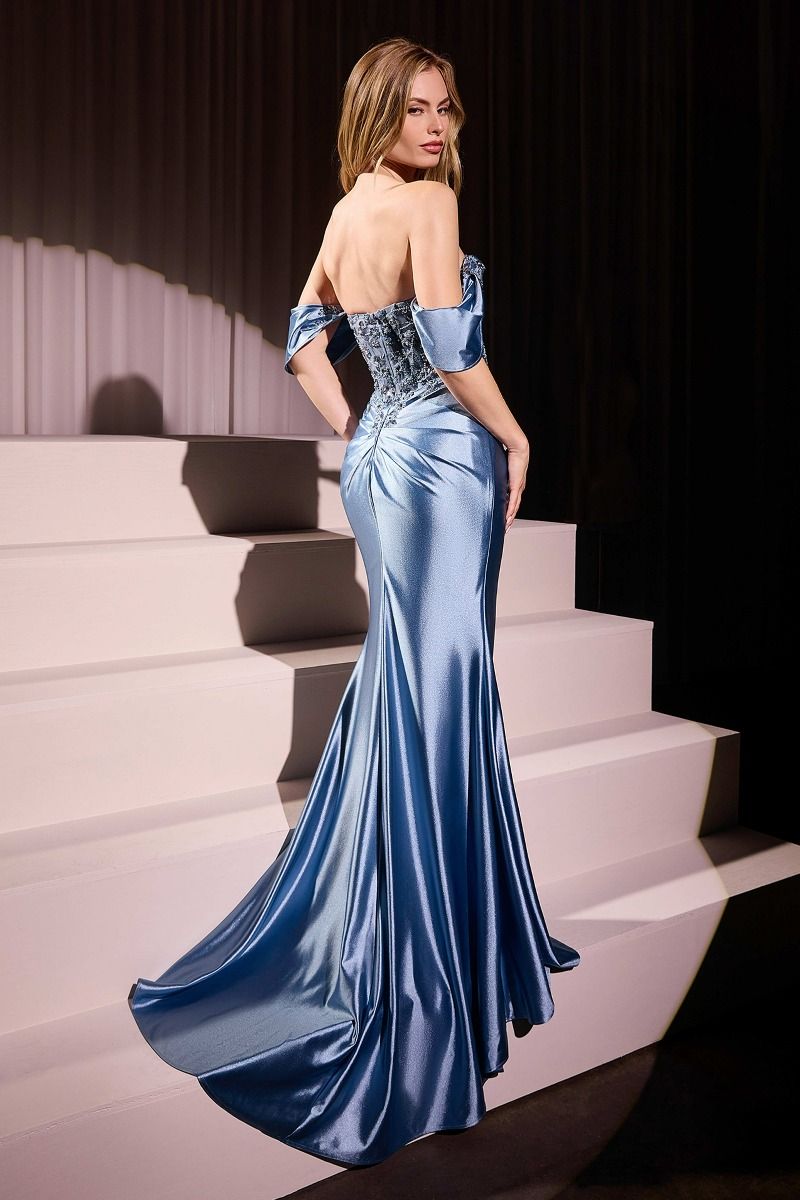 Off The Shoulder Satin Fitted Gown