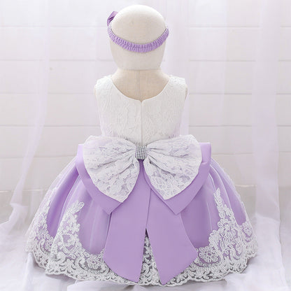 Baby Girl Floral Mesh Overlay Design Princess Full Moon Formal Dress & Headband