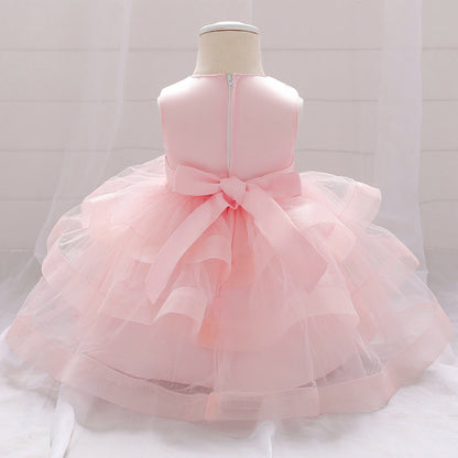 Baby Girl Sequins Patched Design Sleeveless Tutu Style Baptism Birthday Dress
