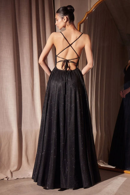 A-line dress with deep V-neck and spaghetti straps