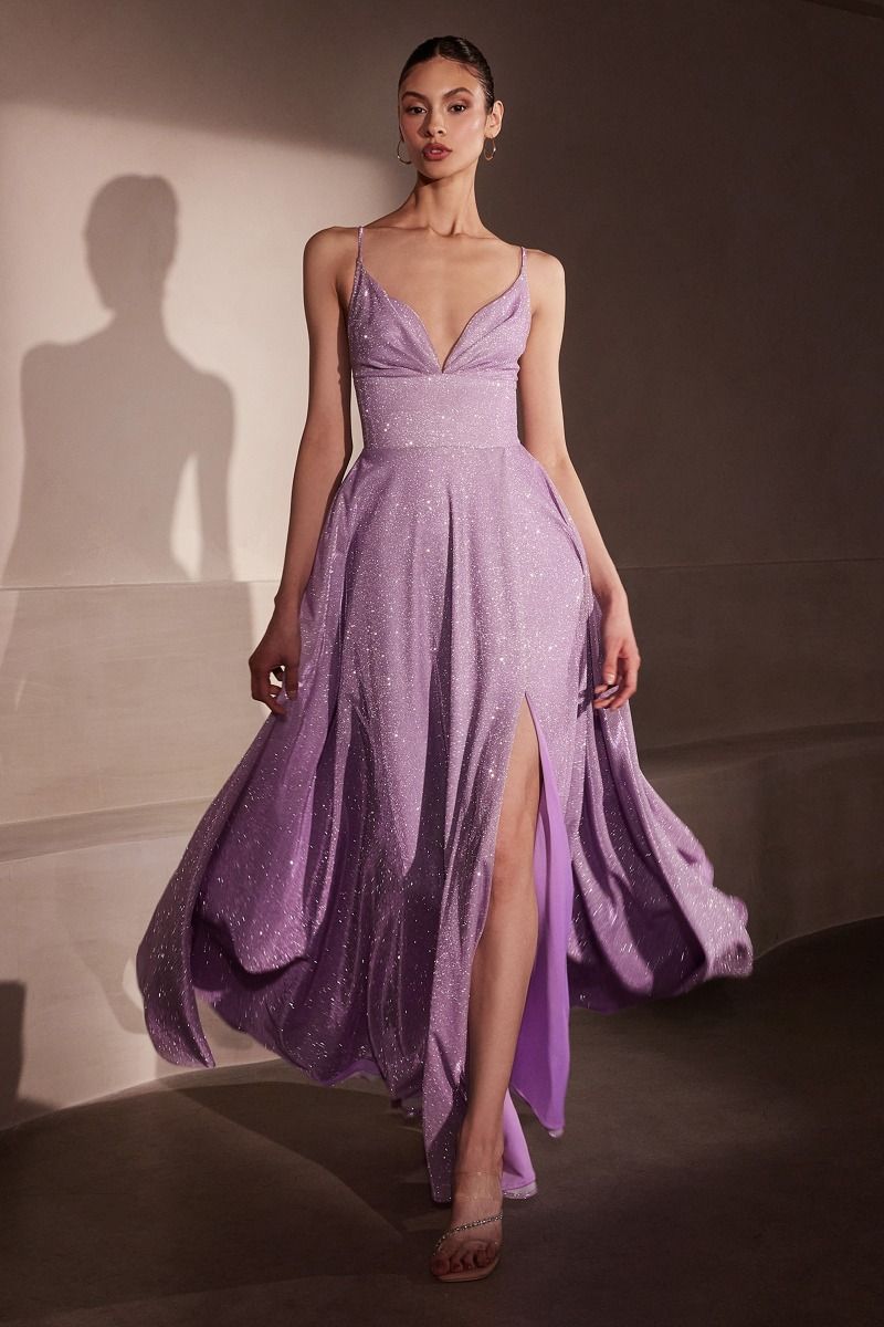 A-line dress with deep V-neck and spaghetti straps