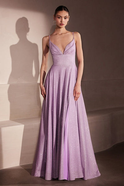 A-line dress with deep V-neck and spaghetti straps