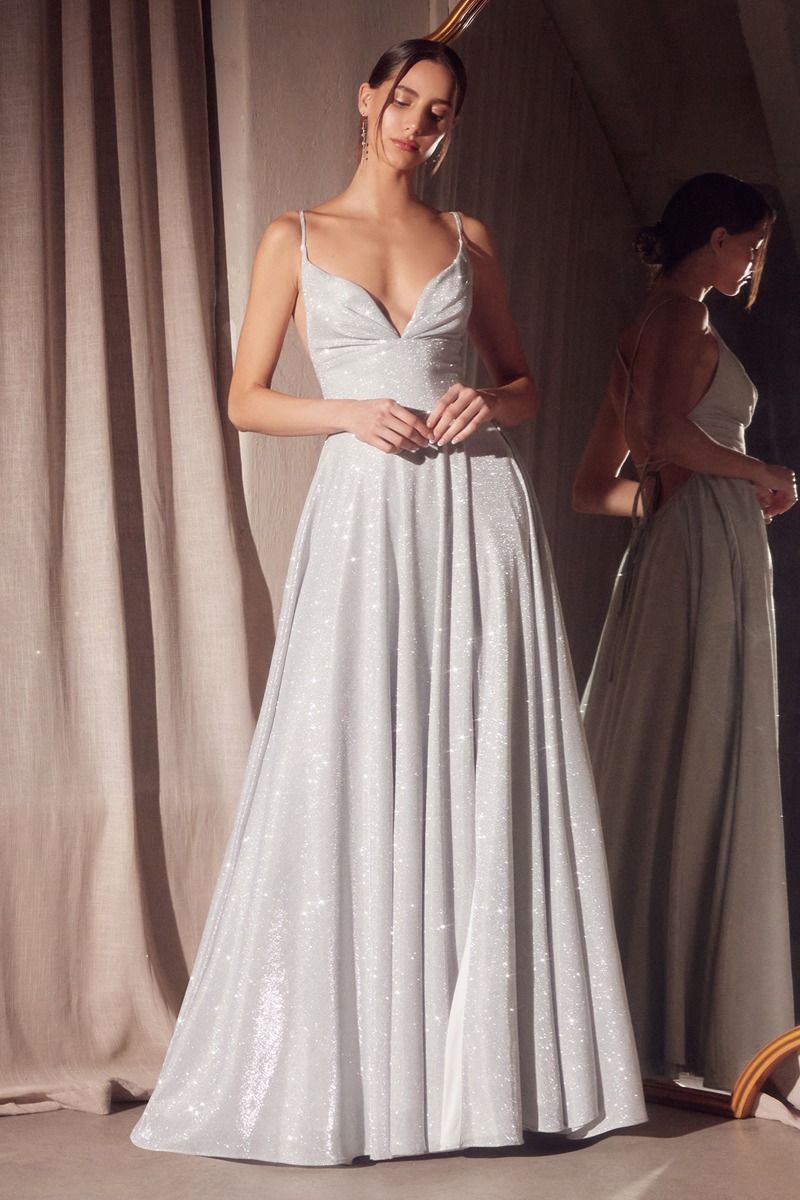 A-line dress with deep V-neck and spaghetti straps