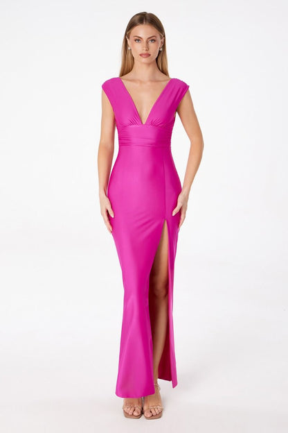 V-Neck Fitted Dress With Square Back