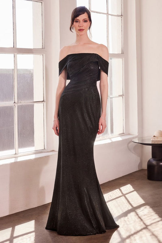 Straight Neckline Off-The-Shoulder Shiny Bodycon Dress