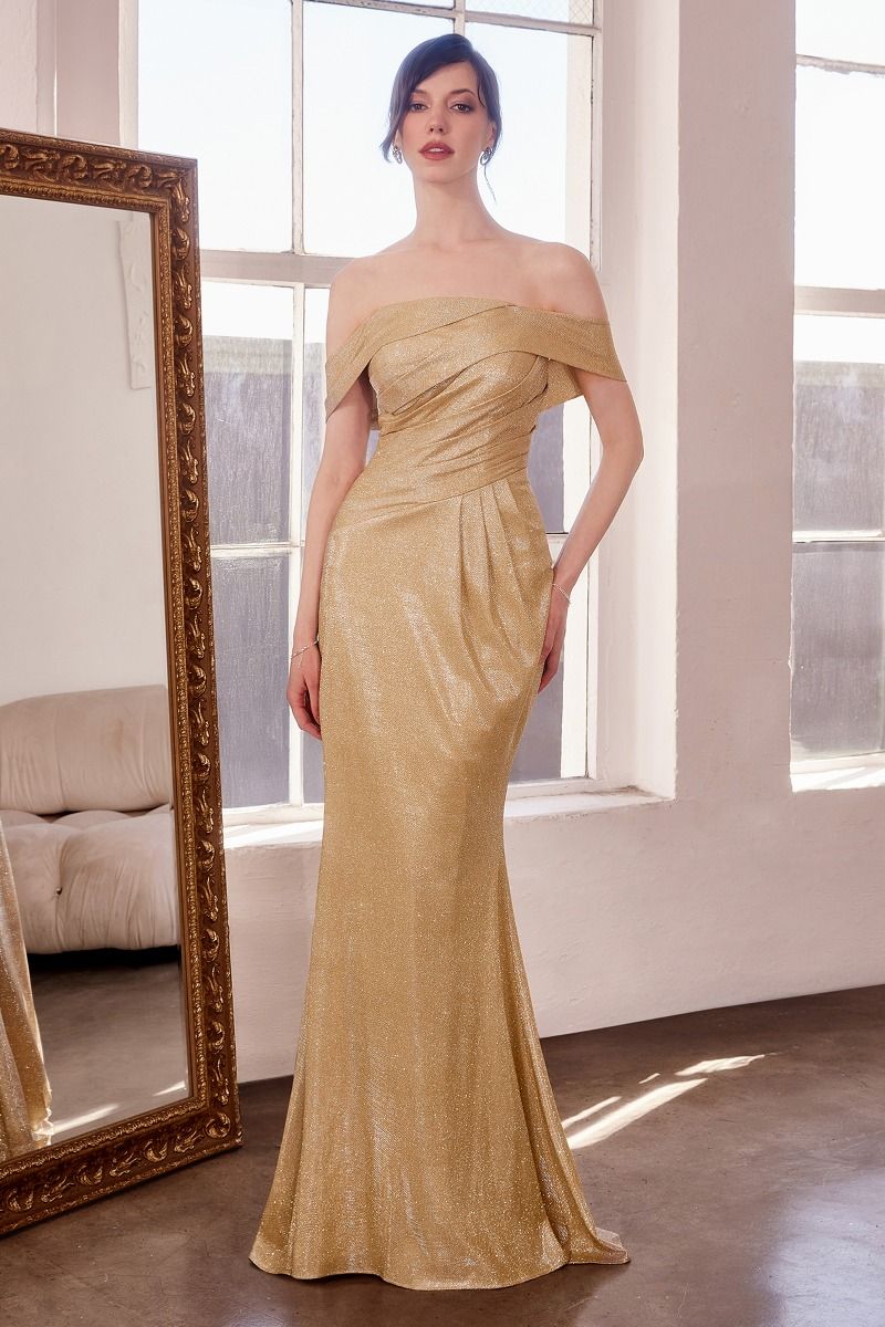 Straight Neckline Off-The-Shoulder Shiny Bodycon Dress