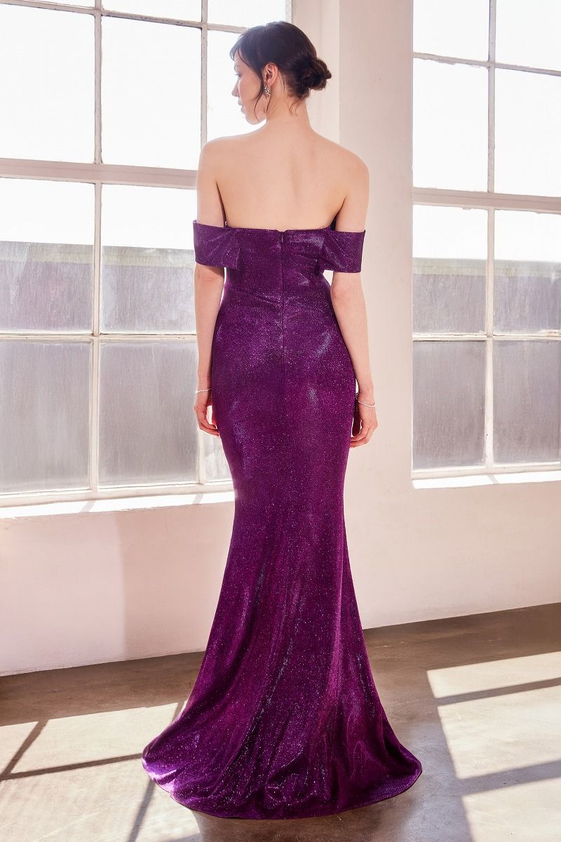 Straight Neckline Off-The-Shoulder Shiny Bodycon Dress
