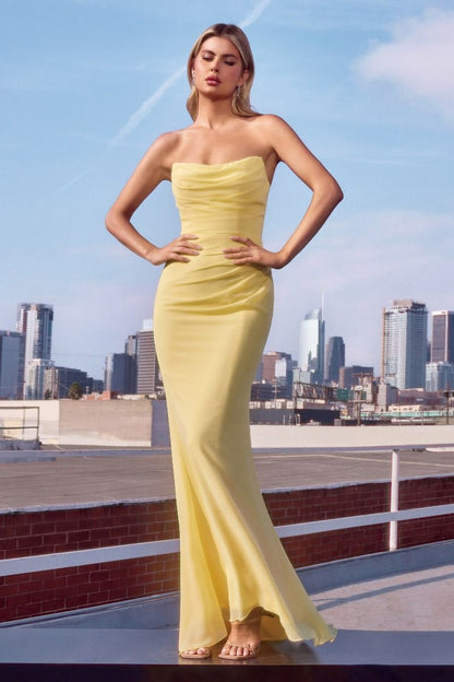 Strapless Scoop Neckline Bodycon Dress With A Beautifully Gathered Bodice And Hip Line