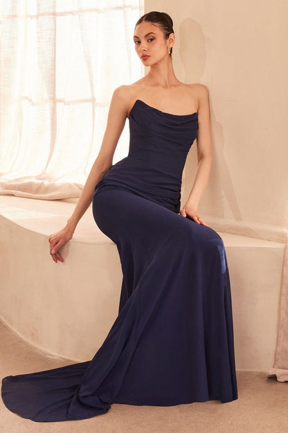 Strapless Scoop Neckline Bodycon Dress With A Beautifully Gathered Bodice And Hip Line
