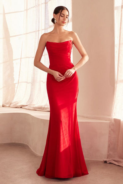Strapless Scoop Neckline Bodycon Dress With A Beautifully Gathered Bodice And Hip Line