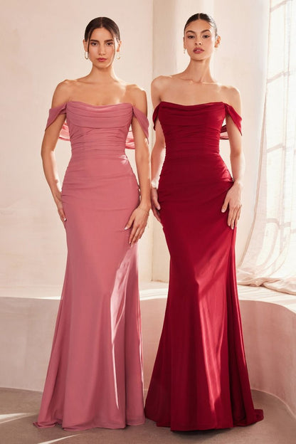 Off The Shoulder Round Neck Chiffon Fitted Dress