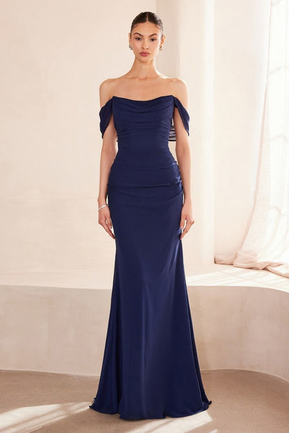 Off The Shoulder Round Neck Chiffon Fitted Dress