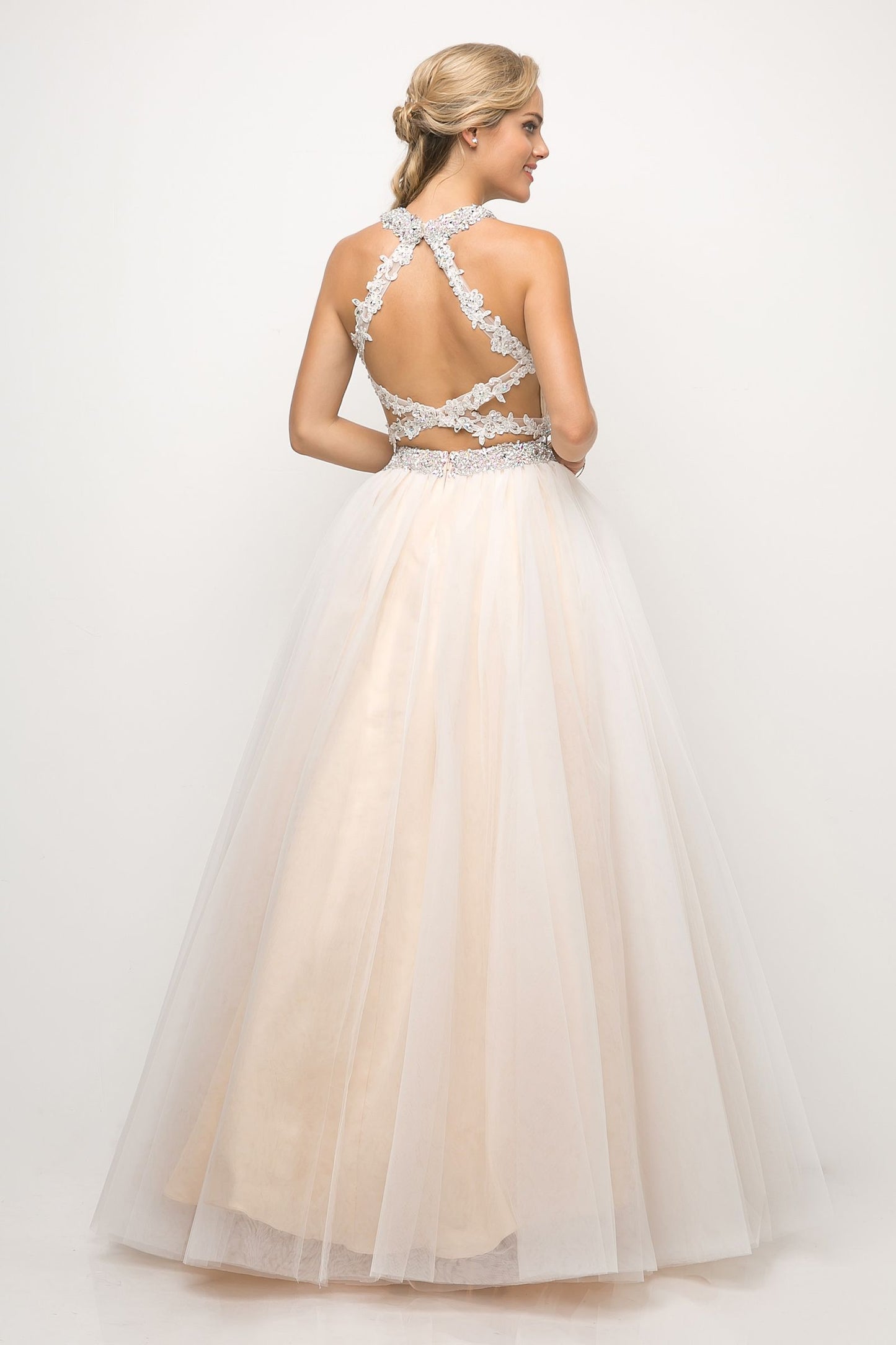 Two Piece Ball Gown with Lace Beaded Top