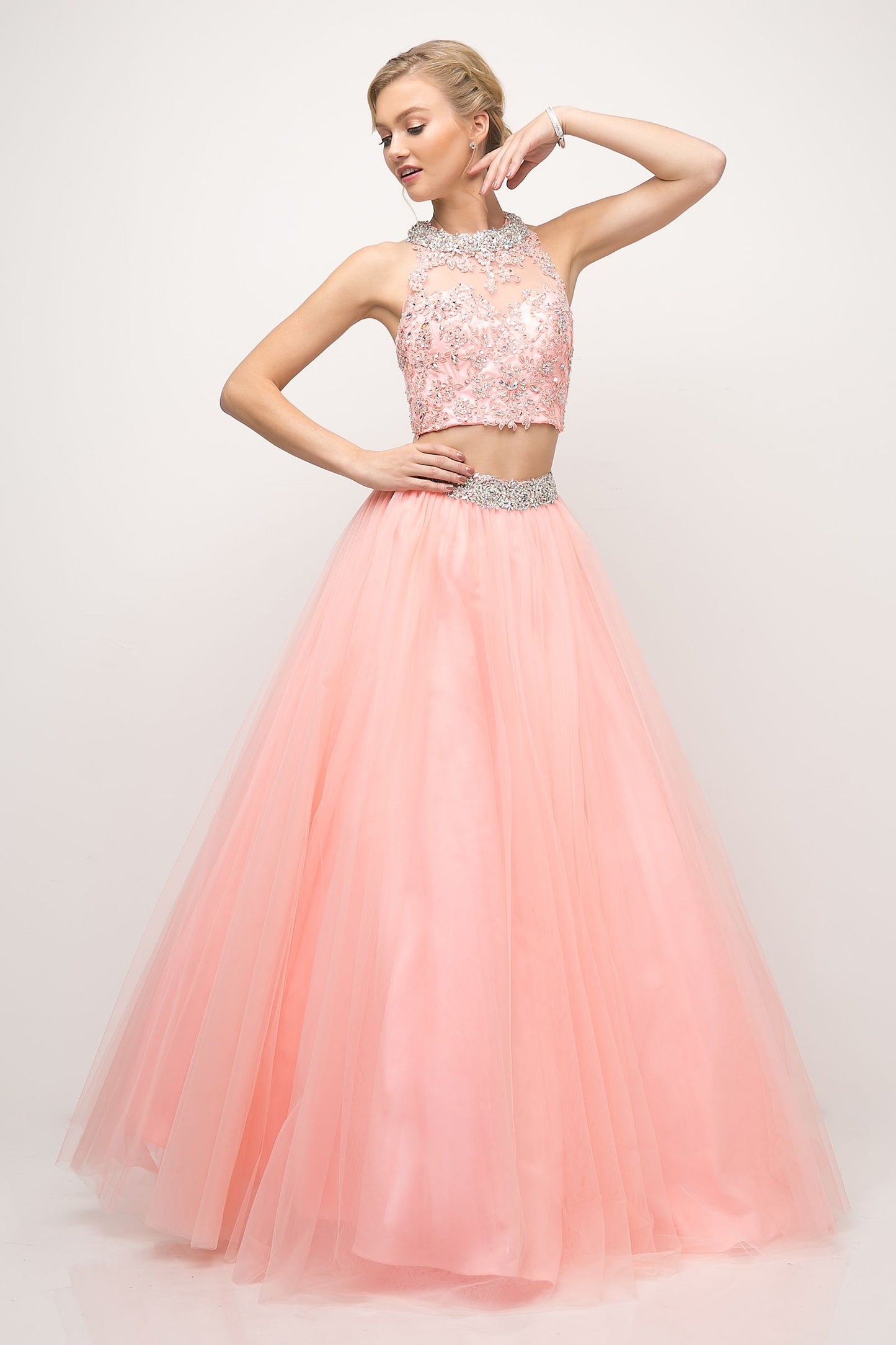 Two Piece Ball Gown with Lace Beaded Top