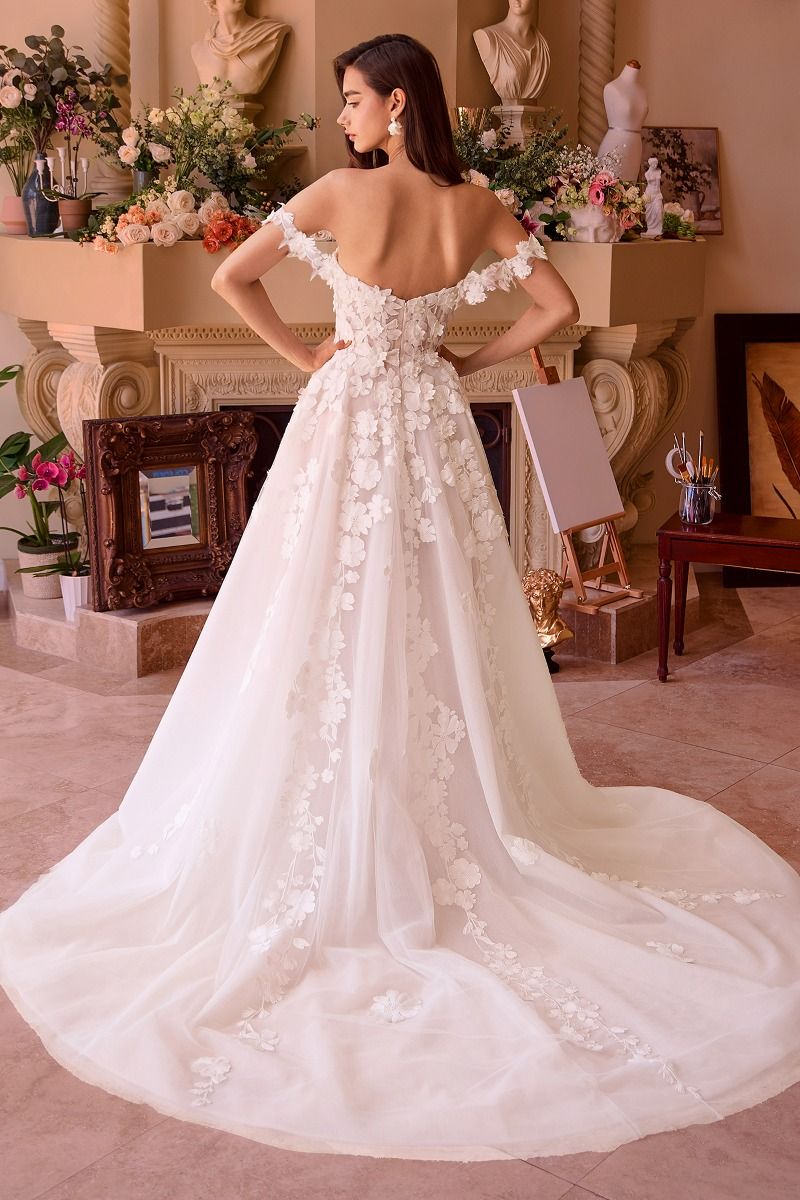 Strapless Floral Lace Bridal Ball Gown