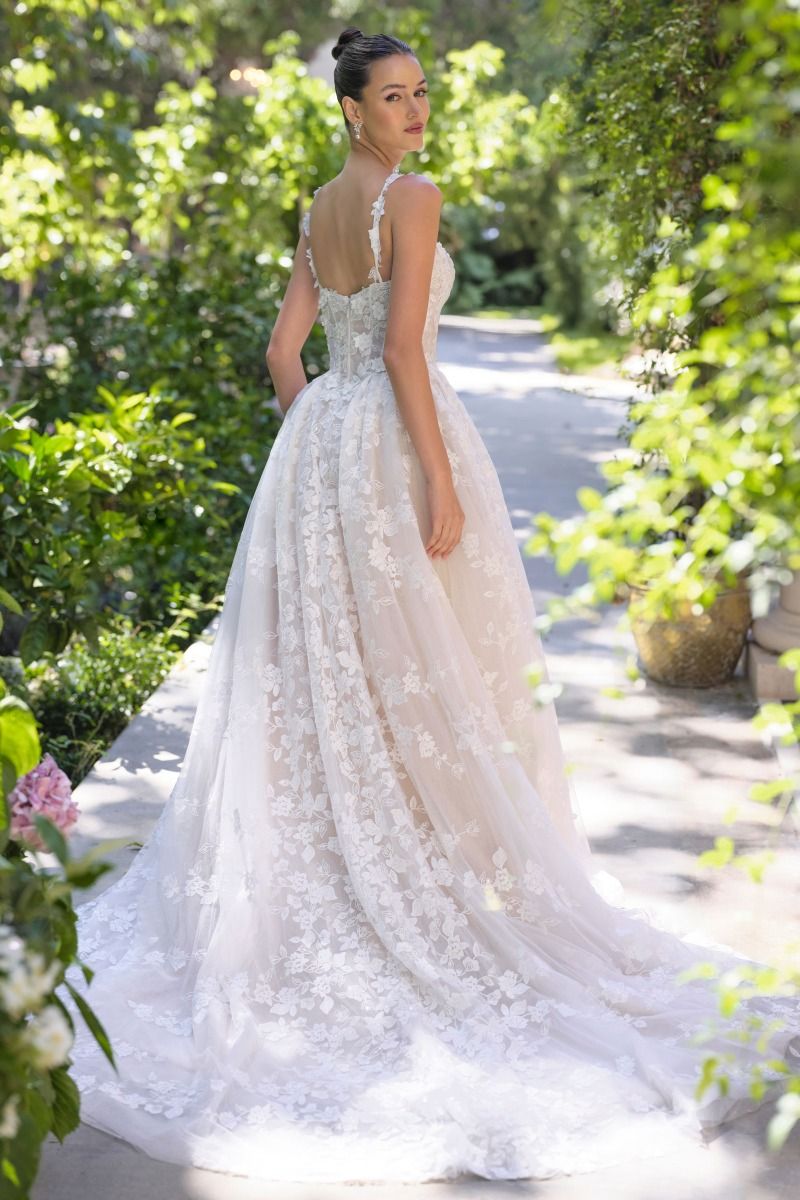 Ball Gown Wedding Dress Illusion Neckline, Delicate Floral Appliqué Straps, And A Corset Bodice With Dimensional Lace.