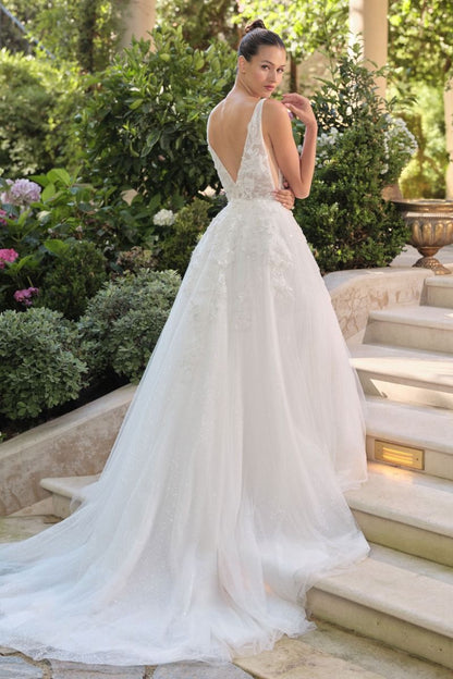 Wedding Ball Gown A Deep V-Neckline And Sleeveless Straps