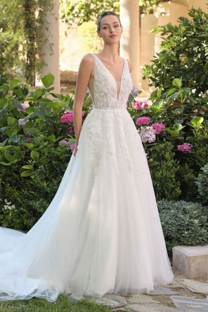 Wedding Ball Gown A Deep V-Neckline And Sleeveless Straps