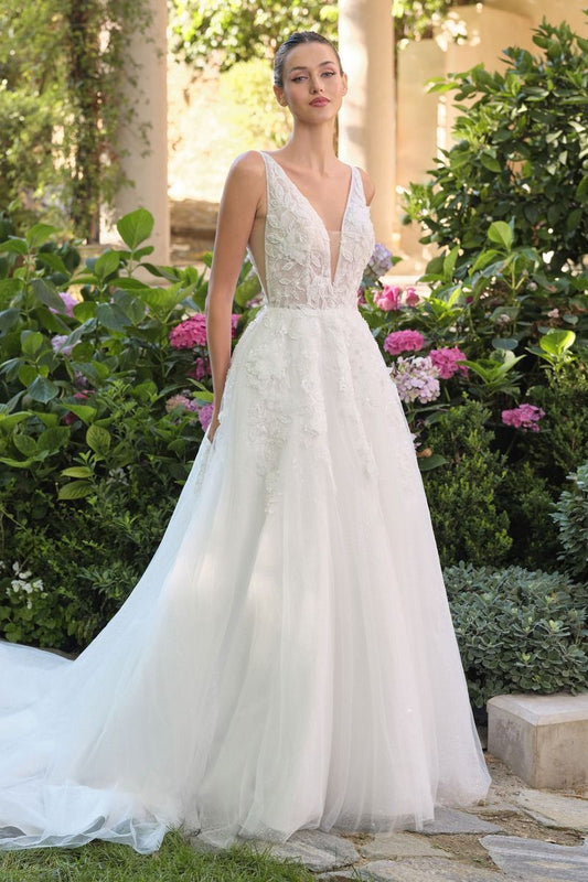 Wedding Ball Gown A Deep V-Neckline And Sleeveless Straps