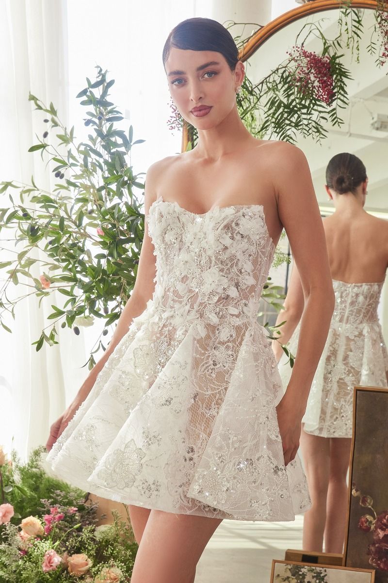 Bridal Mini A-Line Dress With Floral Applique
