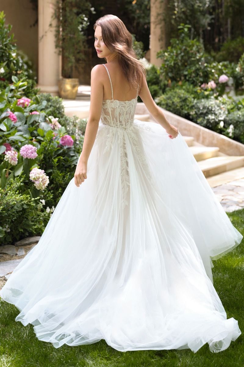 A-Line Wedding Gown A Sheer Corset Bodice With Lace Appliqué And Beaded Spaghetti Straps