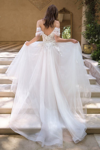 Wedding Ball Gown An Off-The-Shoulder Illusion Bodice Adorned With Cascading Floral Lace Appliqué And Dimensional Textures