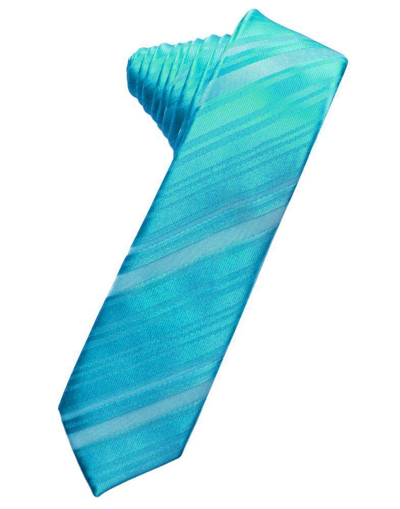 Striped Satin Skinny Necktie Self Tie