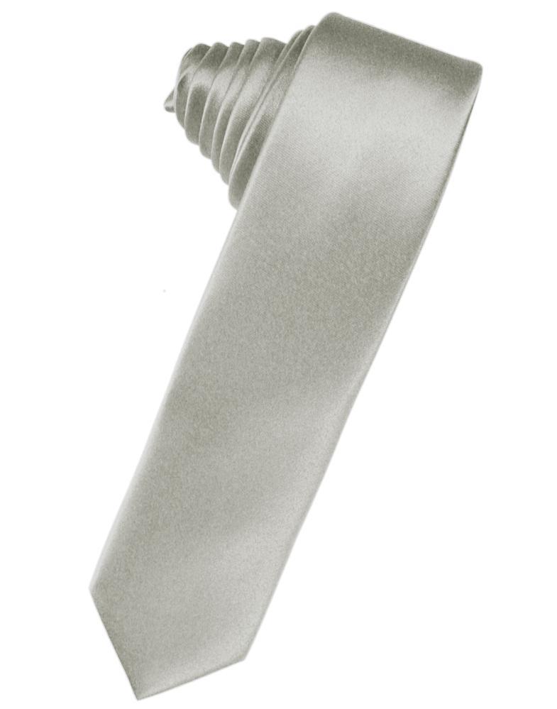 Luxury Satin Skinny Necktie Self Tie - Platinum - corbata 