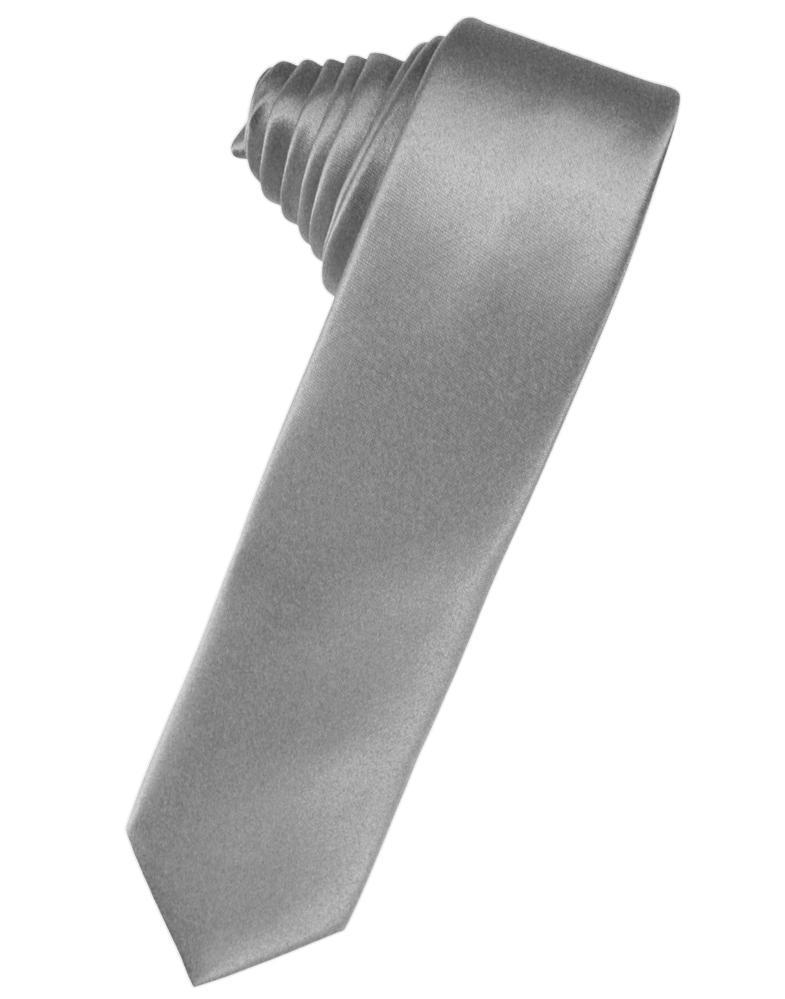 Luxury Satin Skinny Necktie Self Tie - Silver - corbata 