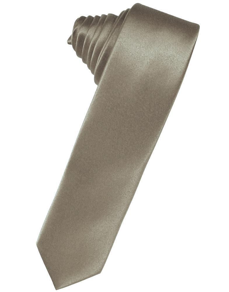 Luxury Satin Skinny Necktie Self Tie - Stone - corbata 