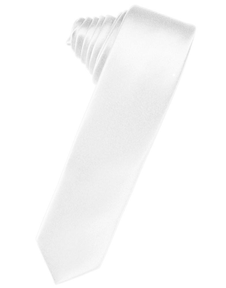 Luxury Satin Skinny Necktie Self Tie - White - corbata 