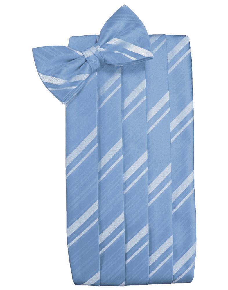 Set Striped Satin Cummerbund & Bow Tie - Cornflower - Faja 