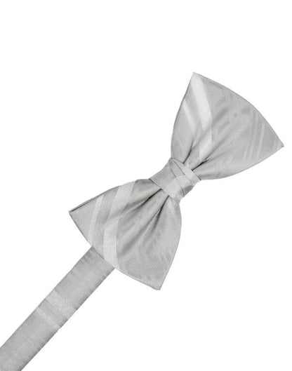 Striped Satin Bow Tie - Platinum - corbatin caballero