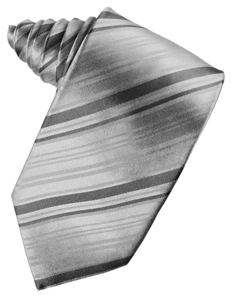Striped Silk Necktie - Silver - corbata Caballero