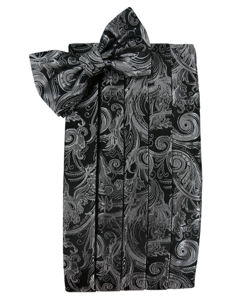 Tapestry Silk Cummerbund & Bow Tie Set - Silver - Faja 